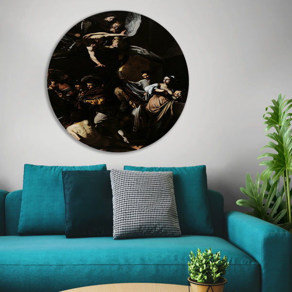 De Zeven Werken van Barmhartigheid - Caravaggio aluminium muurcirkel
