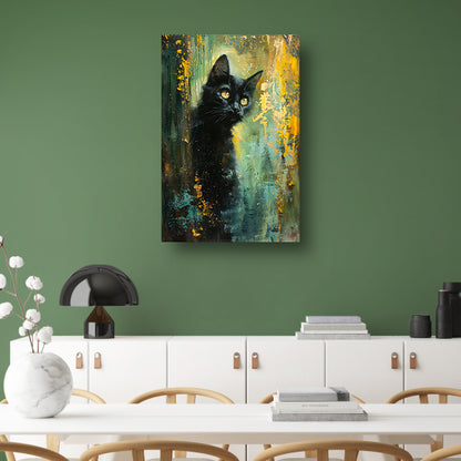 Elegante zwarte kat met dynamische achtergrond poster