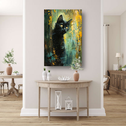 Elegante zwarte kat met dynamische achtergrond poster
