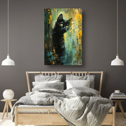 Elegante zwarte kat met dynamische achtergrond poster