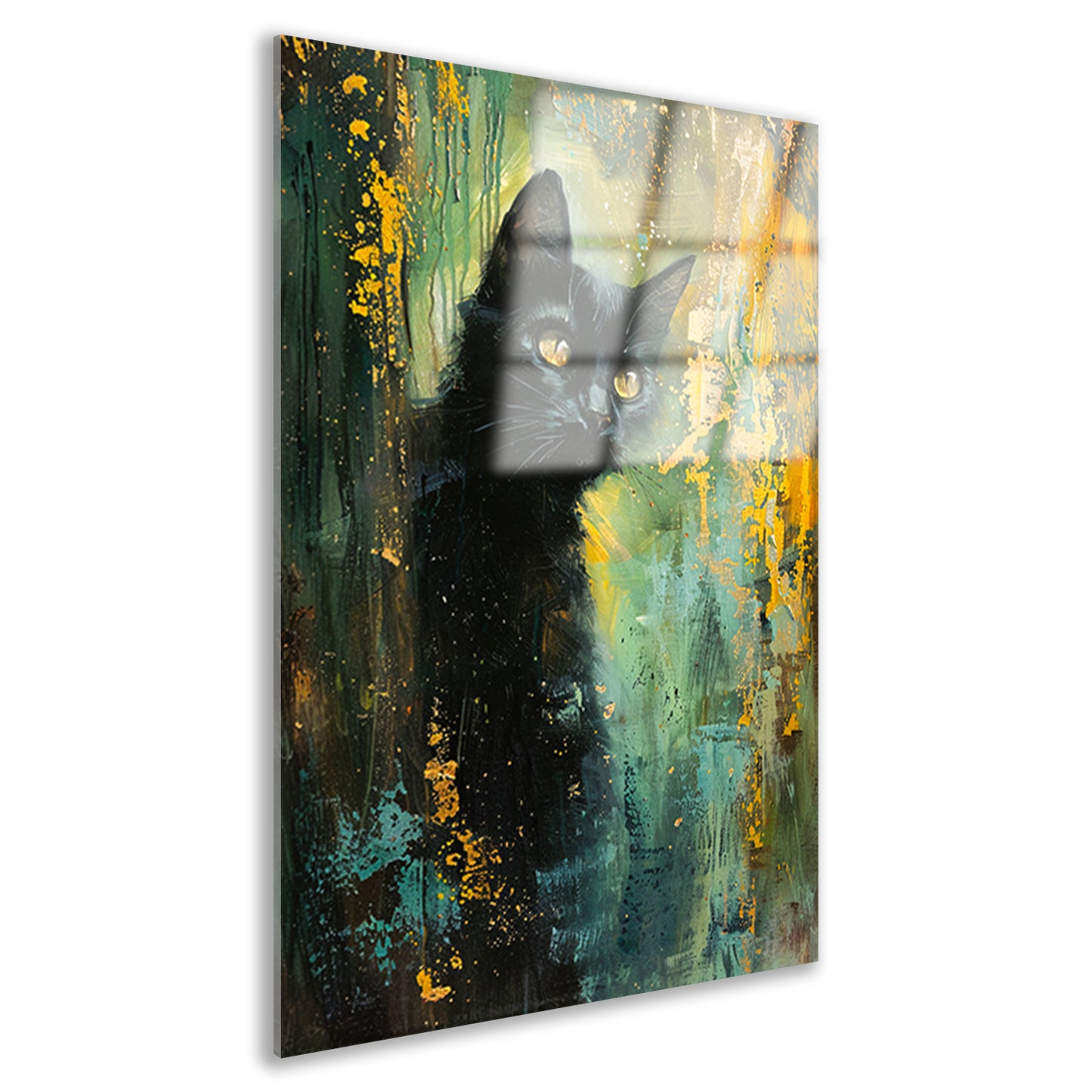 Elegante zwarte kat met dynamische achtergrond acrylglas