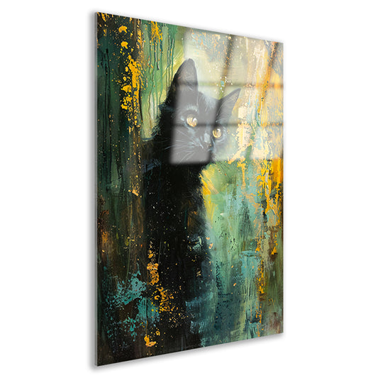 Elegante zwarte kat met dynamische achtergrond acrylglas