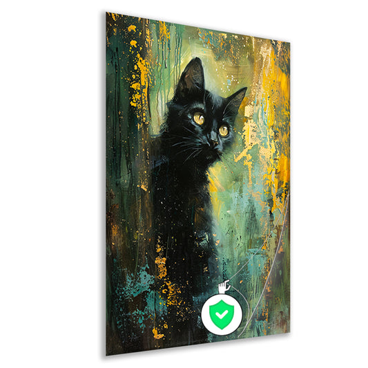 Elegante zwarte kat met dynamische achtergrond poster