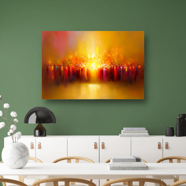 Abstracte kleurenexplosie met vulkaan thema canvas met baklijst