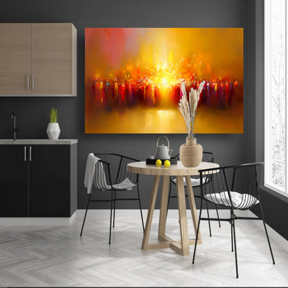 Abstracte kleurenexplosie met vulkaan thema canvas