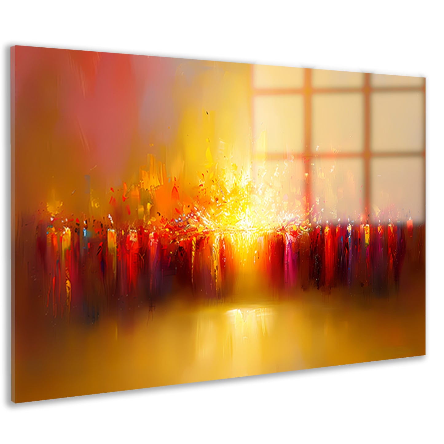 Abstracte kleurenexplosie met vulkaan thema acrylglas