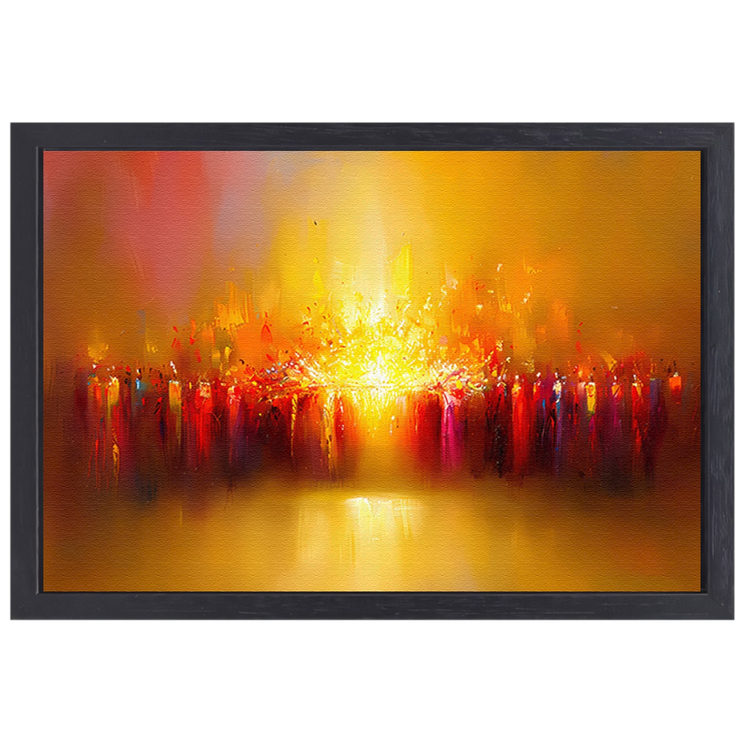 Abstracte kleurenexplosie met vulkaan thema canvas met baklijst