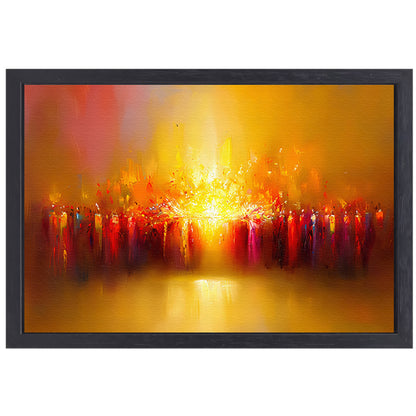 Abstracte kleurenexplosie met vulkaan thema canvas met baklijst