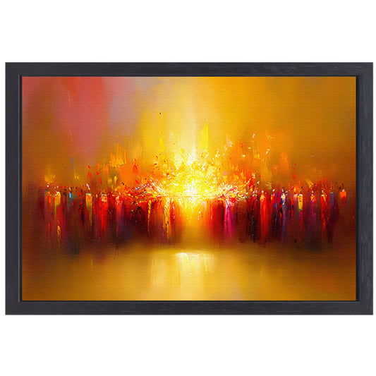 Abstracte kleurenexplosie met vulkaan thema canvas met baklijst