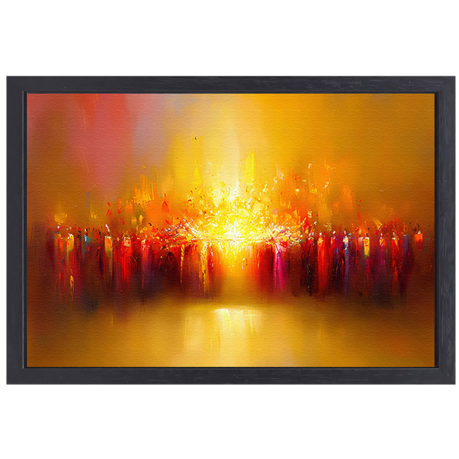 Abstracte kleurenexplosie met vulkaan thema canvas met baklijst
