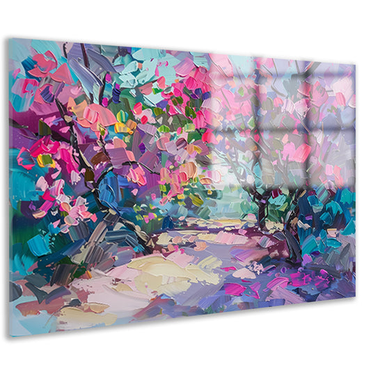 Abstract schilderij van kleurrijke bloemen en bomen acrylglas