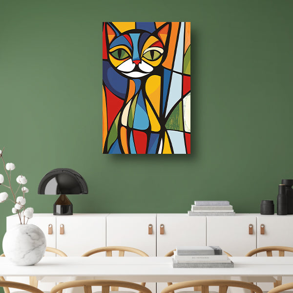 Kleurrijke geometrische kat illustratie kunstwerk poster