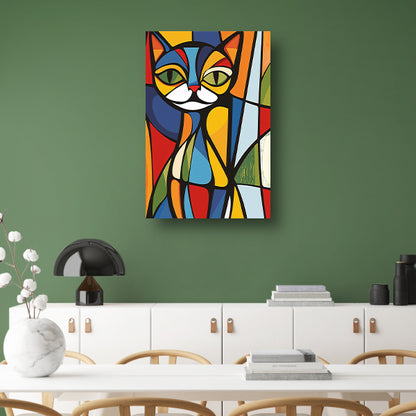 Kleurrijke geometrische kat illustratie kunstwerk poster