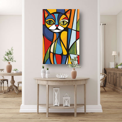 Kleurrijke geometrische kat illustratie kunstwerk poster