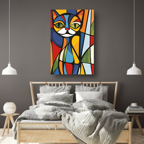 Kleurrijke geometrische kat illustratie kunstwerk poster