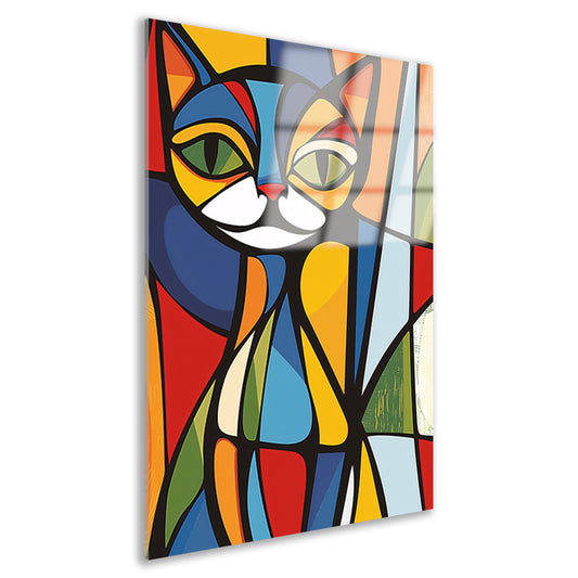 Kleurrijke geometrische kat illustratie kunstwerk acrylglas