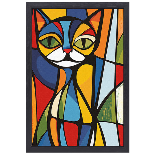 Kleurrijke geometrische kat illustratie kunstwerk canvas met baklijst
