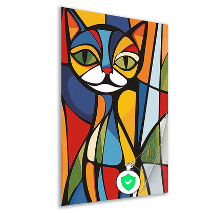 Kleurrijke geometrische kat illustratie kunstwerk poster