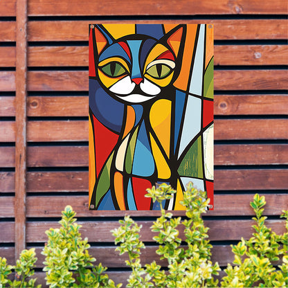Kleurrijke geometrische kat illustratie kunstwerk tuinposter