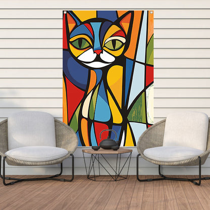 Kleurrijke geometrische kat illustratie kunstwerk tuinposter
