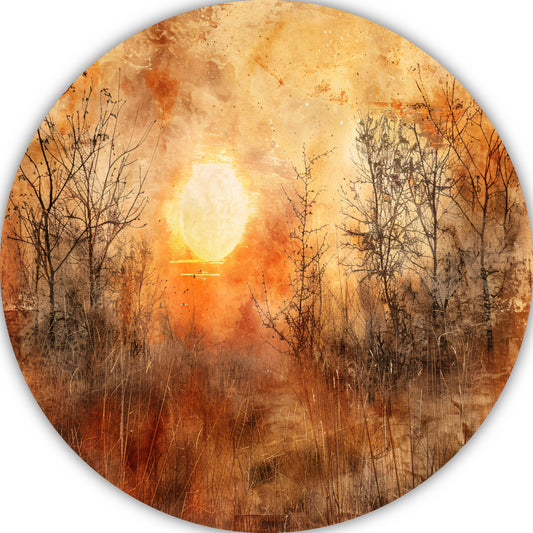 Stille zonsondergang in sepia tonen aluminium muurcirkel