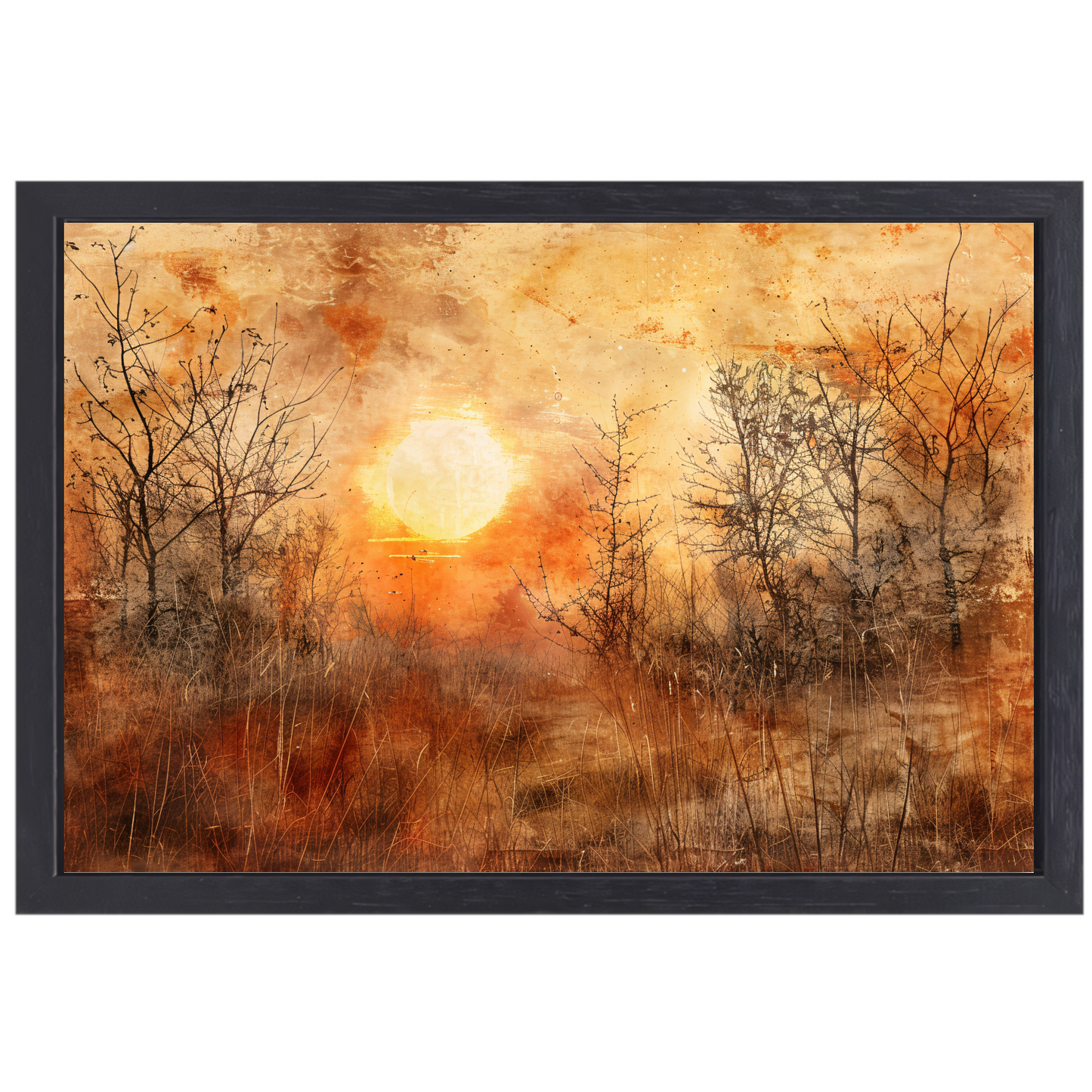Stille zonsondergang in sepia tonen canvas met baklijst