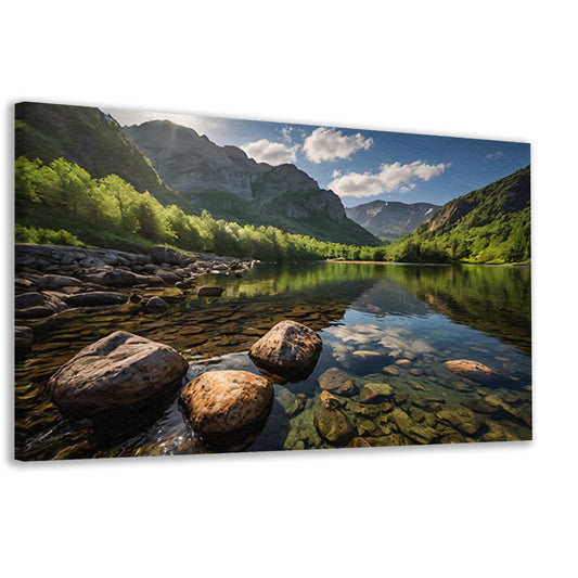 Rustig berglandschap met heldere rivier canvas