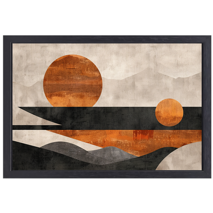 Minimalistische abstracte zonsondergang met kleurcontrast canvas met baklijst