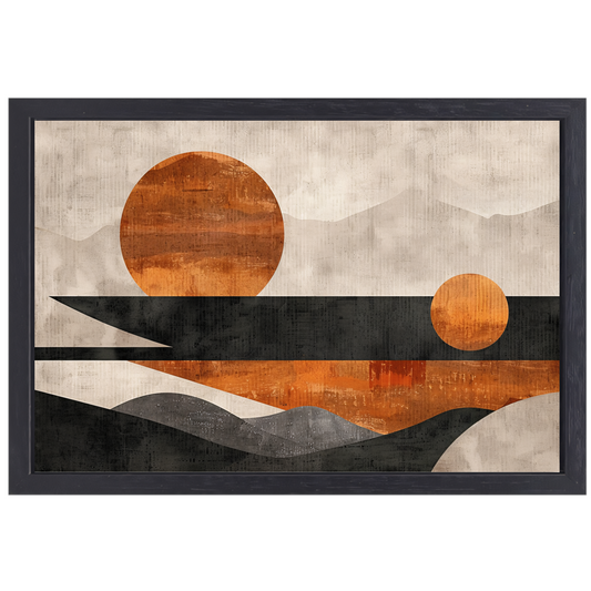 Minimalistische abstracte zonsondergang met kleurcontrast canvas met baklijst