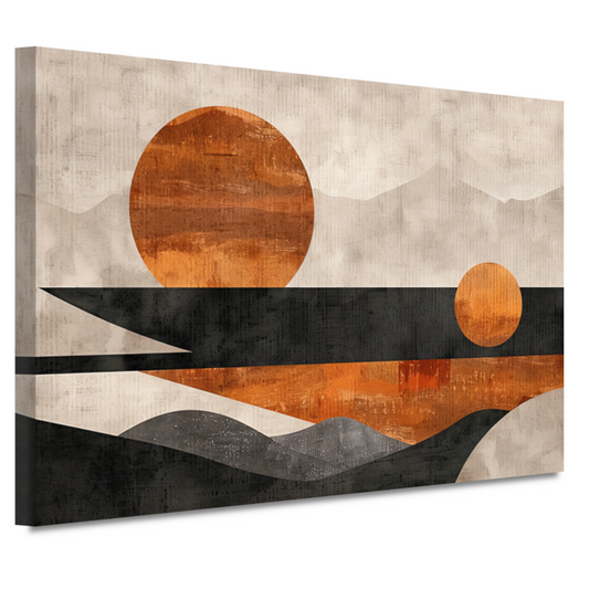 Minimalistische abstracte zonsondergang met kleurcontrast canvas