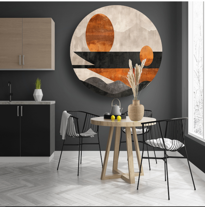 Minimalistische abstracte zonsondergang met kleurcontrast forex muurcirkel