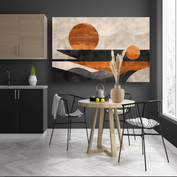 Minimalistische abstracte zonsondergang met kleurcontrast poster