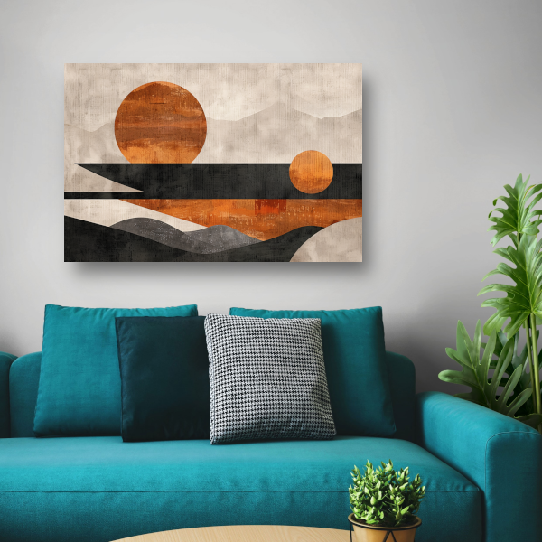 Minimalistische abstracte zonsondergang met kleurcontrast poster