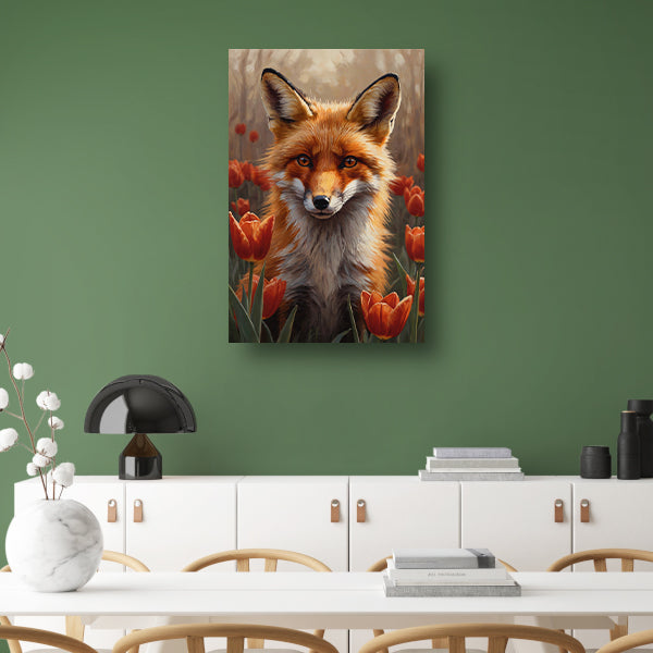 Herfst Vos tussen de Bloeiende Tulpen poster
