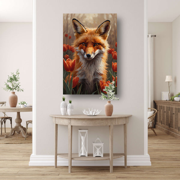 Herfst Vos tussen de Bloeiende Tulpen canvas