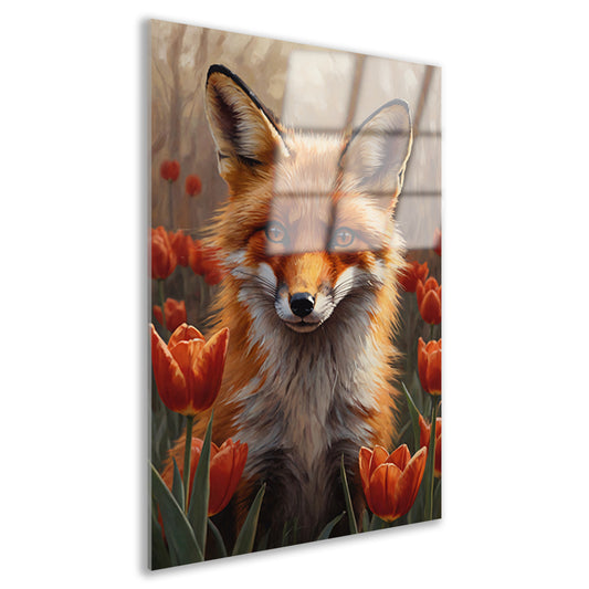 Herfst Vos tussen de Bloeiende Tulpen Acrylglas