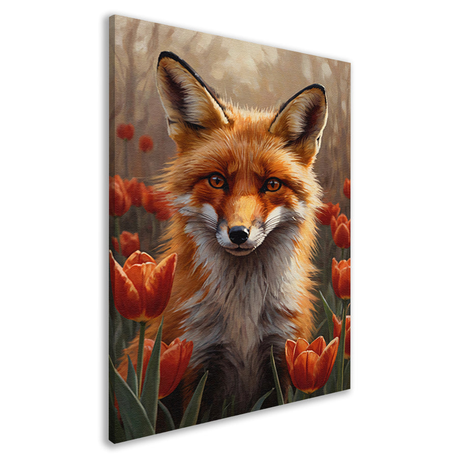 Herfst Vos tussen de Bloeiende Tulpen canvas