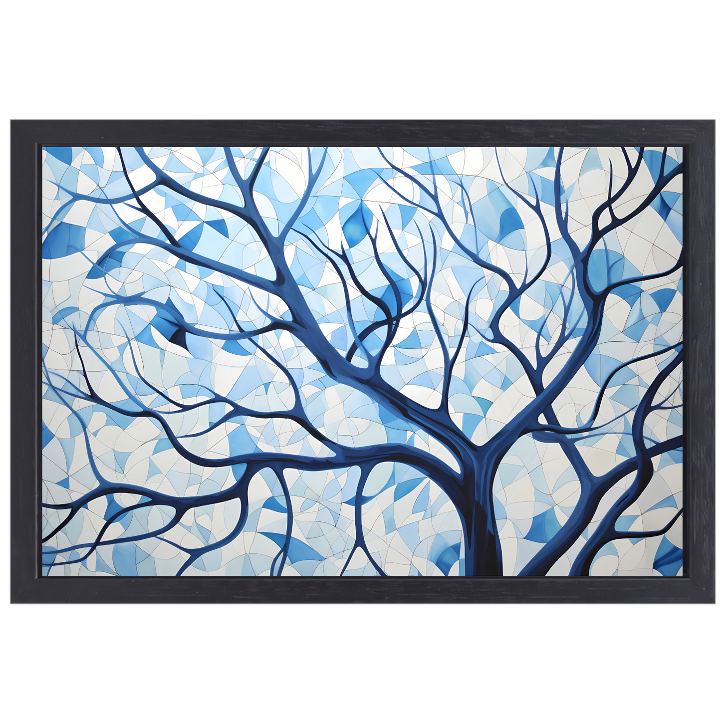 Abstracte Weergave van Blauwe Boomtakken canvas met baklijst