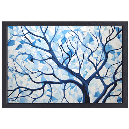 Abstracte Weergave van Blauwe Boomtakken canvas met baklijst