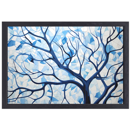 Abstracte Weergave van Blauwe Boomtakken canvas met baklijst