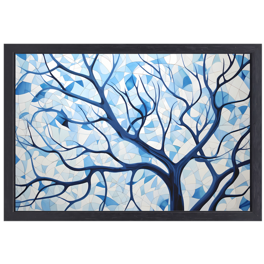 Abstracte Weergave van Blauwe Boomtakken canvas met baklijst