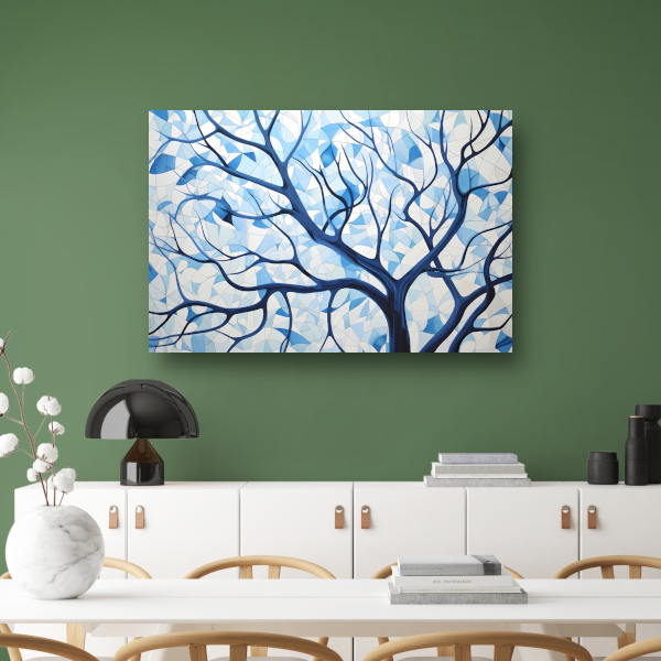 Abstracte Weergave van Blauwe Boomtakken canvas met baklijst
