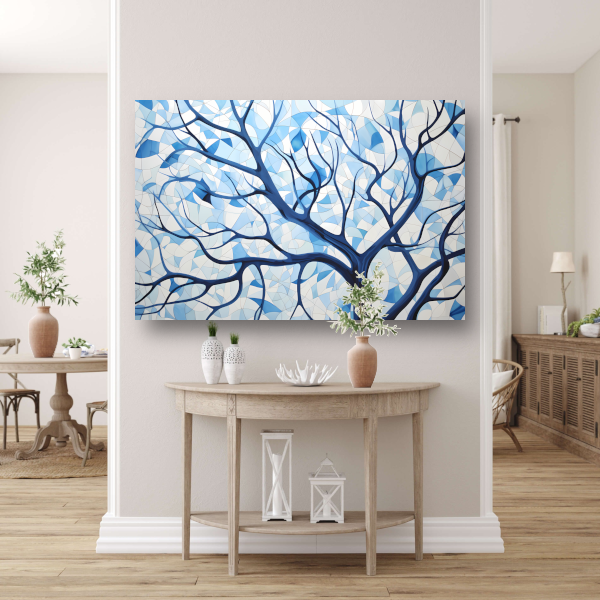 Abstracte Weergave van Blauwe Boomtakken canvas met baklijst