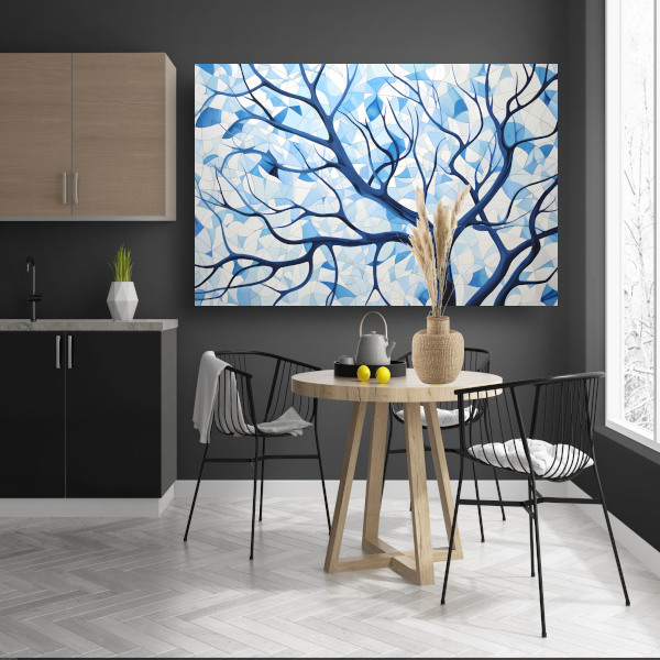 Abstracte Weergave van Blauwe Boomtakken canvas met baklijst