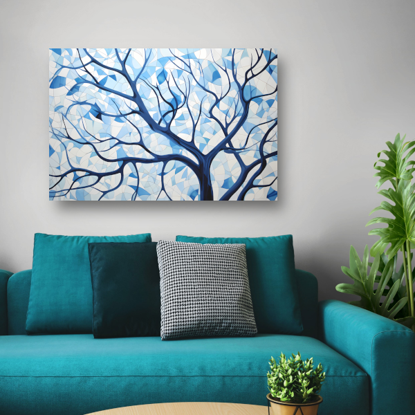 Abstracte Weergave van Blauwe Boomtakken canvas met baklijst