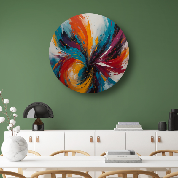 Dynamische Dans van Abstracte Kleuren aluminium muurcirkel