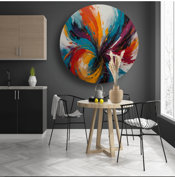Dynamische Dans van Abstracte Kleuren aluminium muurcirkel