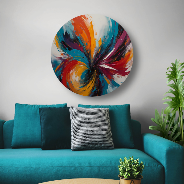 Dynamische Dans van Abstracte Kleuren aluminium muurcirkel