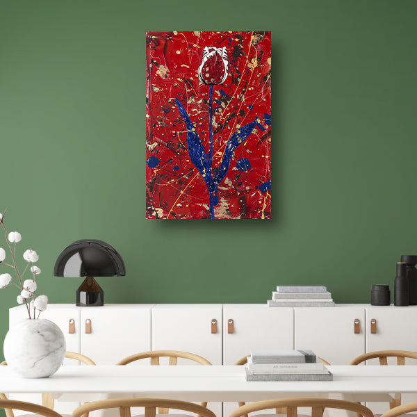 Abstracte tulp met dynamische verfspetters poster