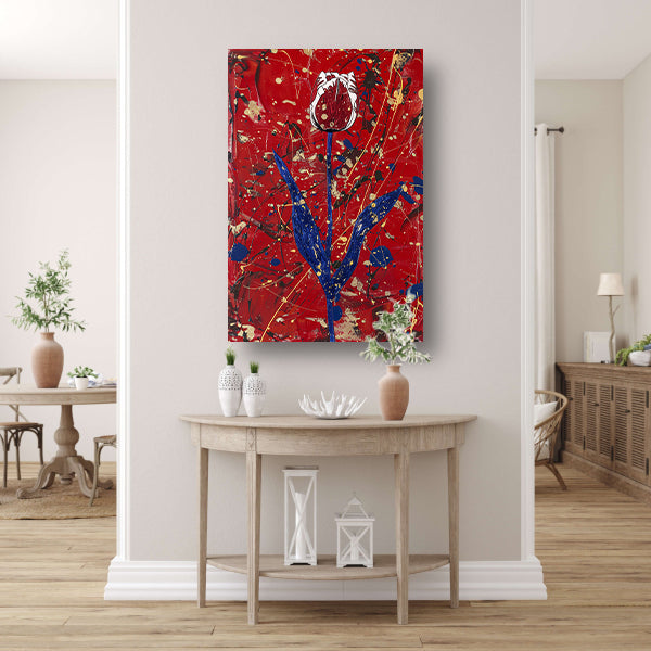 Abstracte tulp met dynamische verfspetters poster